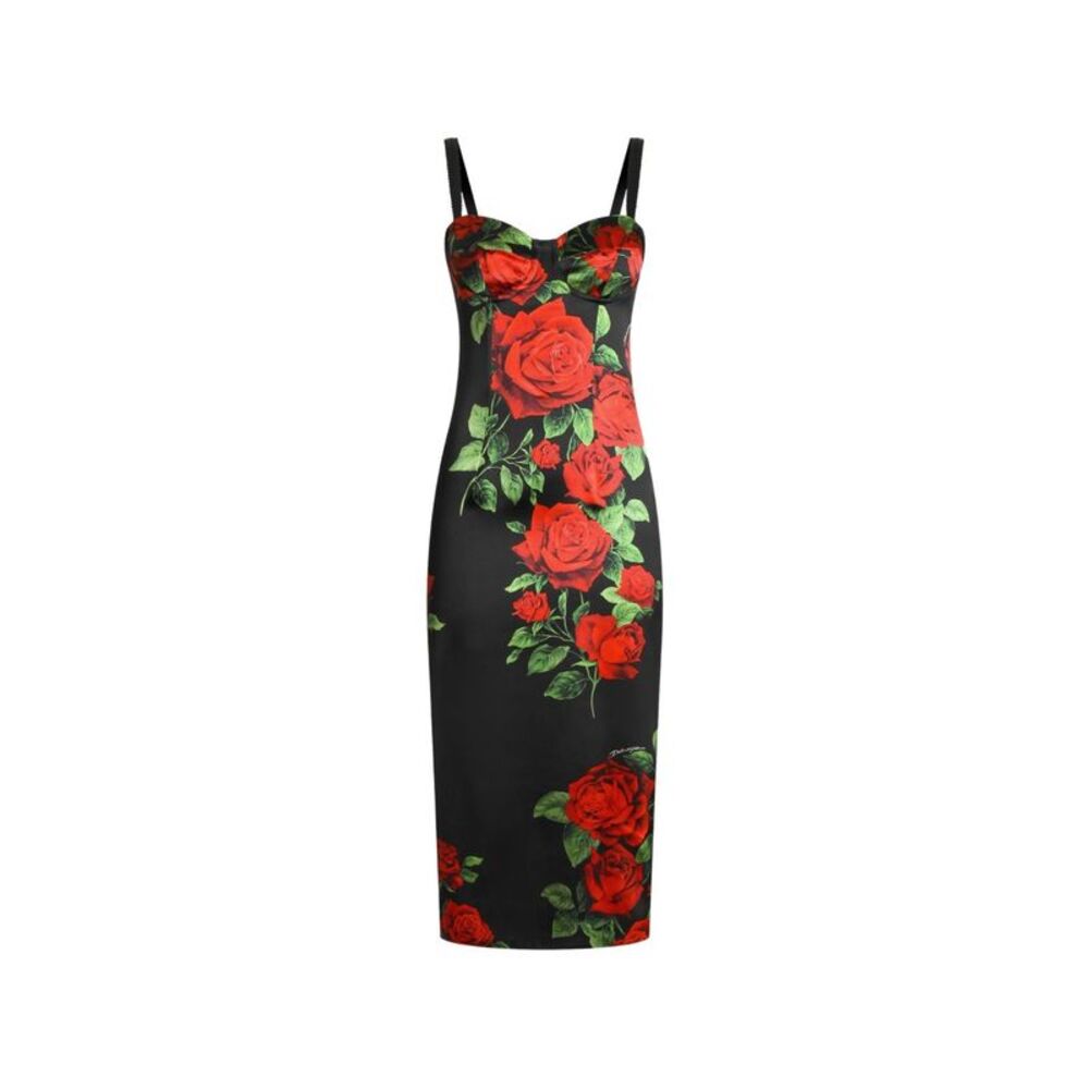 Dolce & Gabbana Women Roses Print Silk Midi Dress